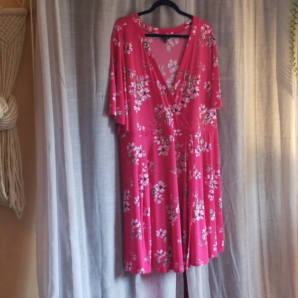 Torrid Pink and White Floral Faux Wrap Dress